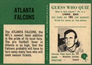 1966 Philadelphia #1 Falcons Insignia Back