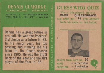 1966 Philadelphia #3 Dennis Claridge Back