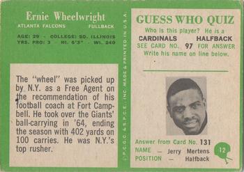 1966 Philadelphia #12 Ernie Wheelwright Back