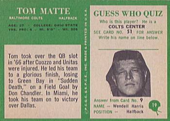 1966 Philadelphia #19 Tom Matte Back