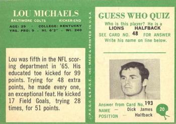 1966 Philadelphia #20 Lou Michaels Back
