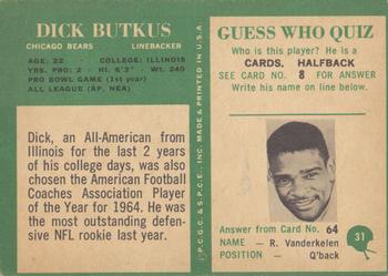 1966 Philadelphia #31 Dick Butkus Back