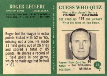 1966 Philadelphia #35 Roger LeClerc Back