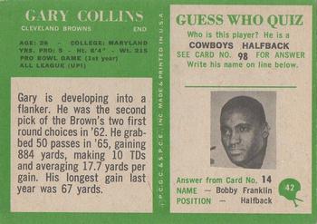 1966 Philadelphia #42 Gary Collins Back