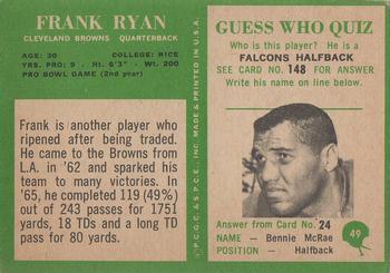 1966 Philadelphia #49 Frank Ryan Back
