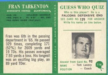 1966 Philadelphia #114 Fran Tarkenton Back