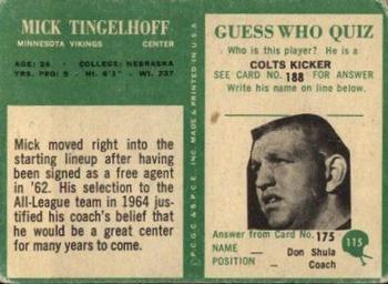 1966 Philadelphia #115 Mick Tingelhoff Back