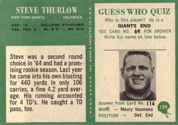 1966 Philadelphia #129 Steve Thurlow Back