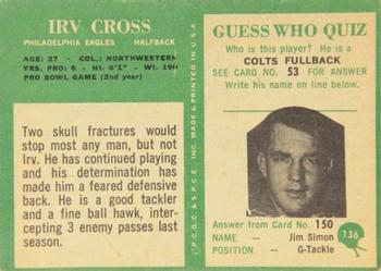 1966 Philadelphia #136 Irv Cross Back