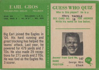 1966 Philadelphia #137 Earl Gros Back