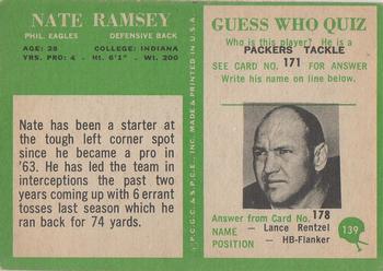 1966 Philadelphia #139 Nate Ramsey Back