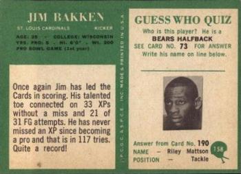 1966 Philadelphia #158 Jim Bakken Back