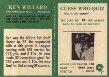 1966 Philadelphia #181 Ken Willard Back