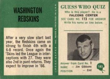 1966 Philadelphia #183 Washington Redskins Back