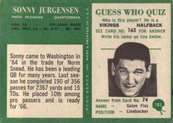 1966 Philadelphia #185 Sonny Jurgensen Back