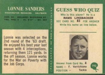 1966 Philadelphia #192 Lonnie Sanders Back