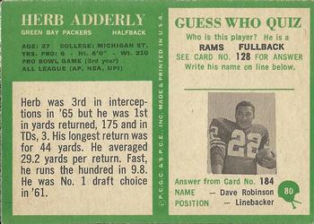 1966 Philadelphia #80 Herb Adderley Back
