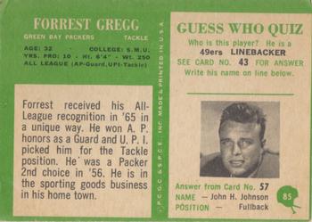 1966 Philadelphia #85 Forrest Gregg Back