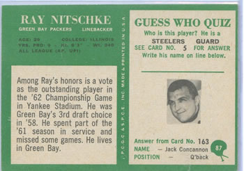 1966 Philadelphia #87 Ray Nitschke Back