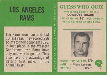 1966 Philadelphia #92 Los Angeles Rams Back