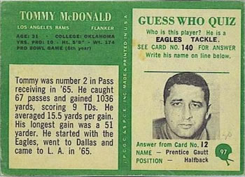 1966 Philadelphia #97 Tommy McDonald Back
