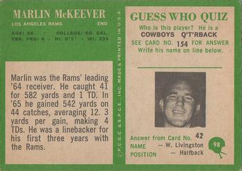 1966 Philadelphia #98 Marlin McKeever Back
