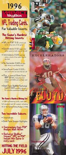 1996 SkyBox Impact - Dealer Promo Sheet #S1 / S2 / S3 Brett Favre / William Floyd / Daryl Johnston Front