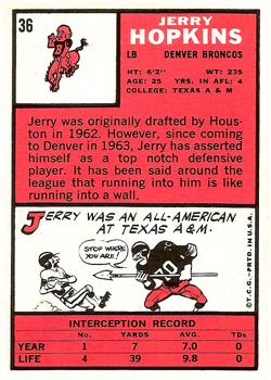 1966 Topps #36 Jerry Hopkins Back