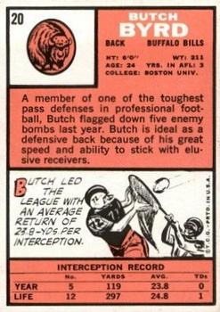 1966 Topps #20 Butch Byrd Back