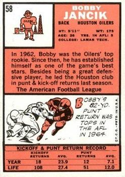 1966 Topps #58 Bobby Jancik Back