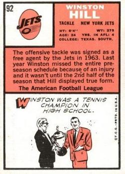 1966 Topps #92 Winston Hill Back