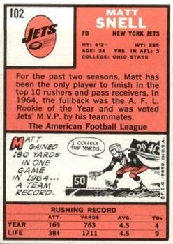 1966 Topps #102 Matt Snell Back