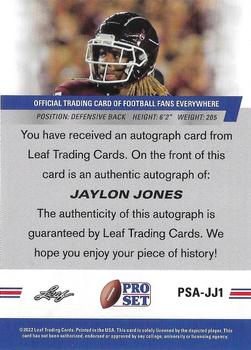 2022 Pro Set Draft - Autographs Gold #PSA-JJ1 Jaylon Jones Back