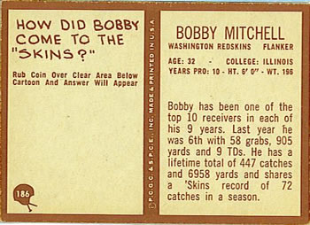 1967 Philadelphia #186 Bobby Mitchell Back