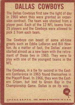 1967 Philadelphia #60 Cowboys Insignia Back
