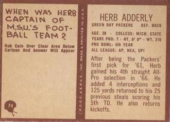 1967 Philadelphia #74 Herb Adderley Back