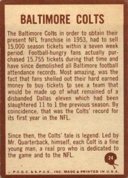 1967 Philadelphia #24 Colts Insignia Back