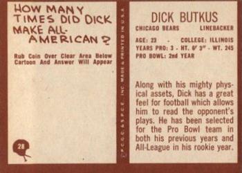 1967 Philadelphia #28 Dick Butkus Back