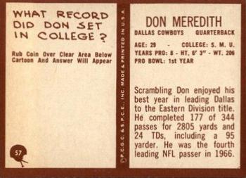 1967 Philadelphia #57 Don Meredith Back