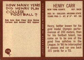 1967 Philadelphia #110 Henry Carr Back