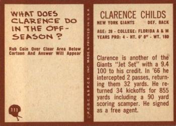 1967 Philadelphia #111 Clarence Childs Back