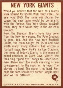 1967 Philadelphia #120 Giants Insignia Back