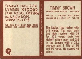 1967 Philadelphia #136 Timmy Brown Back