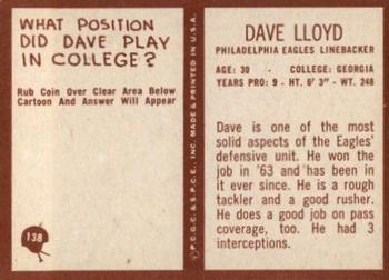 1967 Philadelphia #138 Dave Lloyd Back
