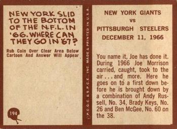 1967 Philadelphia #194 New York Giants vs Pittsburgh Steelers Back