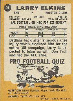 1967 Topps #49 Larry Elkins Back