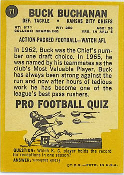 1967 Topps #71 Buck Buchanan Back
