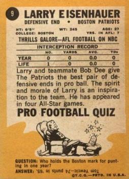 1967 Topps #9 Larry Eisenhauer Back