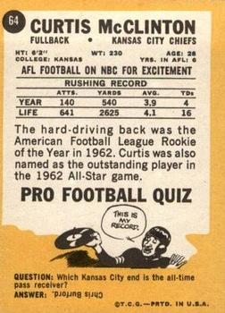 1967 Topps #64 Curtis McClinton Back