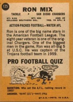 1967 Topps #125 Ron Mix Back